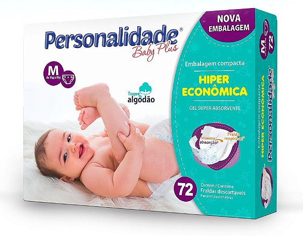 Fralda Infantil Personalidade Baby Plus tamanho M com 72 unidades