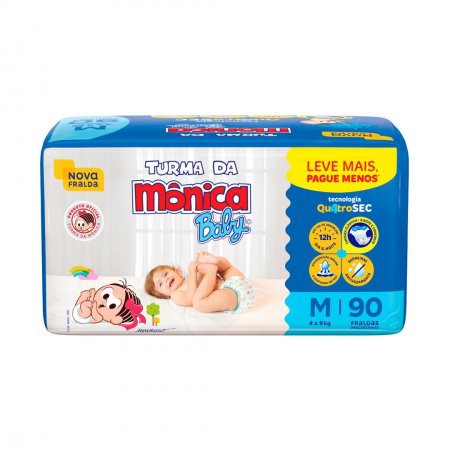 Fralda Infantil Turma de Mônica Baby tamanho M com 90 unidades