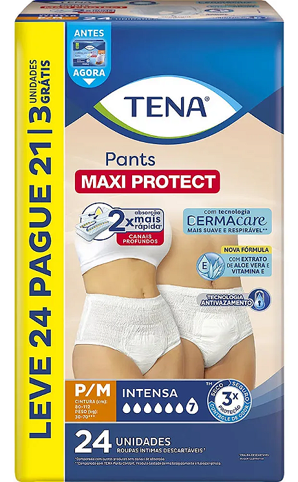 Roupa Íntima Tena Pants Maxi Protect tamanho P/M com 24 unidades