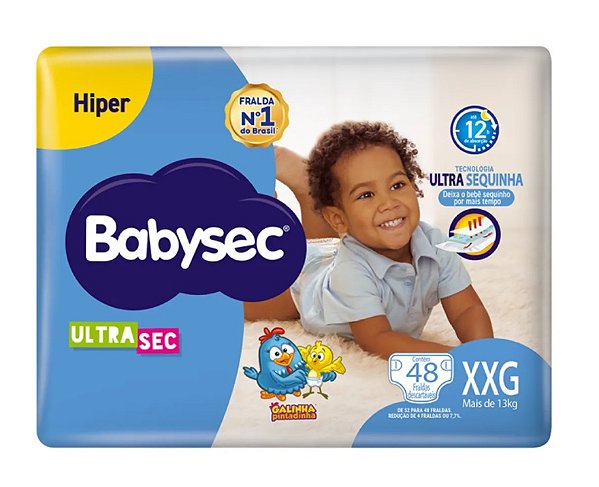 Fralda Infantil Babysec Ultra Sec Galinha Pintadinha tamanho XXG com 48 unidades