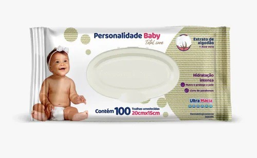 Toalha Umedecida Personalidade Baby Total Care com 100 unidades