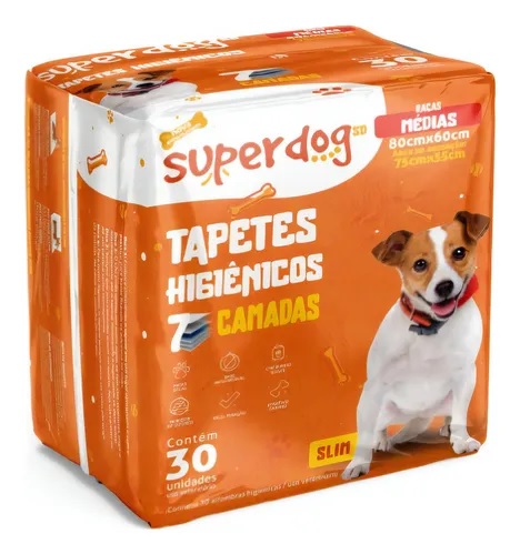 Tapete Higiênico Super Dog com 30 unidades 80x60cm
