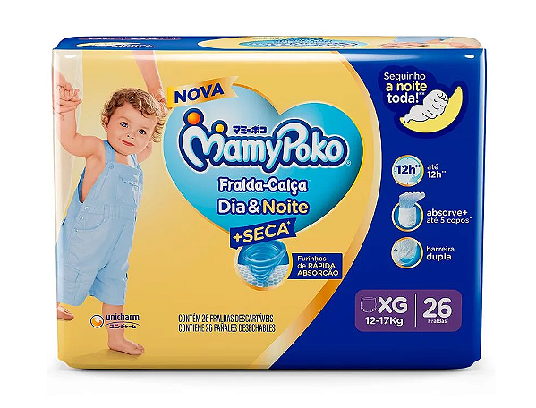 Fralda-Calça Mamypoko Dia&Noite tamanho XG com 26 unidades