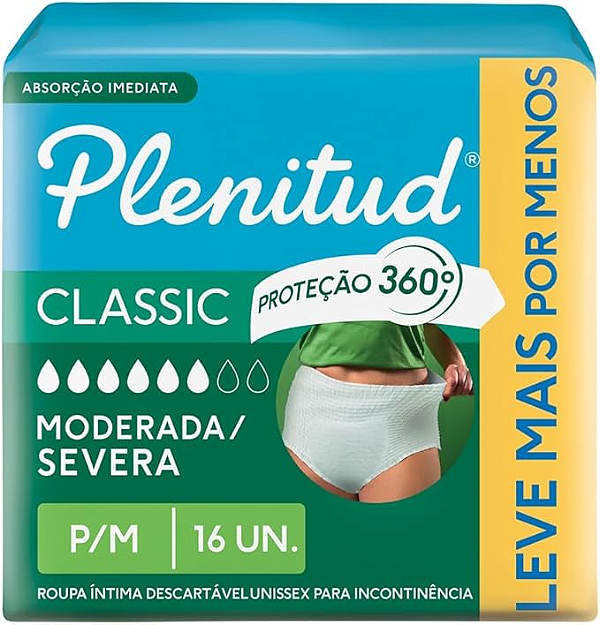 Roupa Íntima Plenitud Classic tamanho P/M com 16 unidades