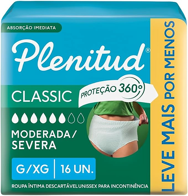 Roupa Íntima Plenitud Classic tamanho G/XG com 16 unidades
