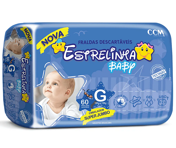Fralda Infantil Estrelinha Baby tamanho G com 60 unidades