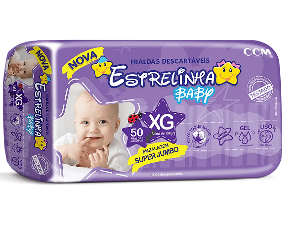 Fralda Infantil Estrelinha Baby tamanho XG com 50 unidades