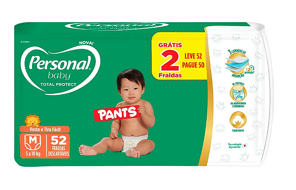 Fralda Roupinha Personal Baby Total Protect tamanho M com 52 unidades