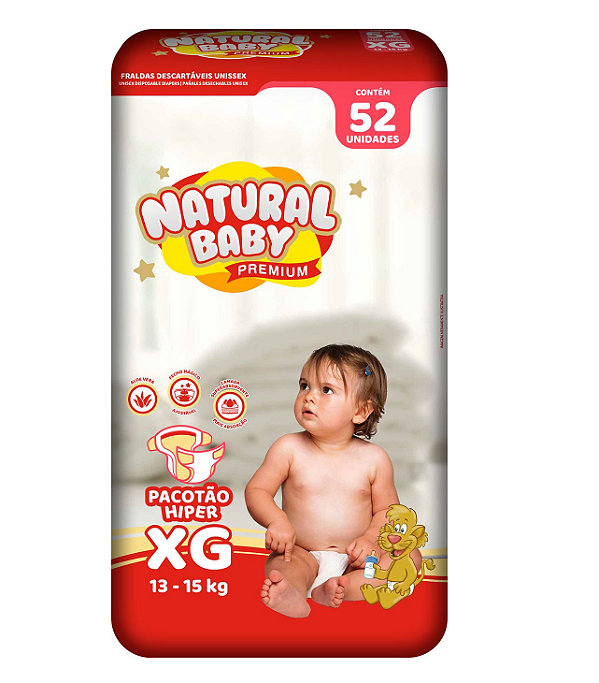 Fralda Infantil Natural Baby Premium tamanho XG com 52 unidades