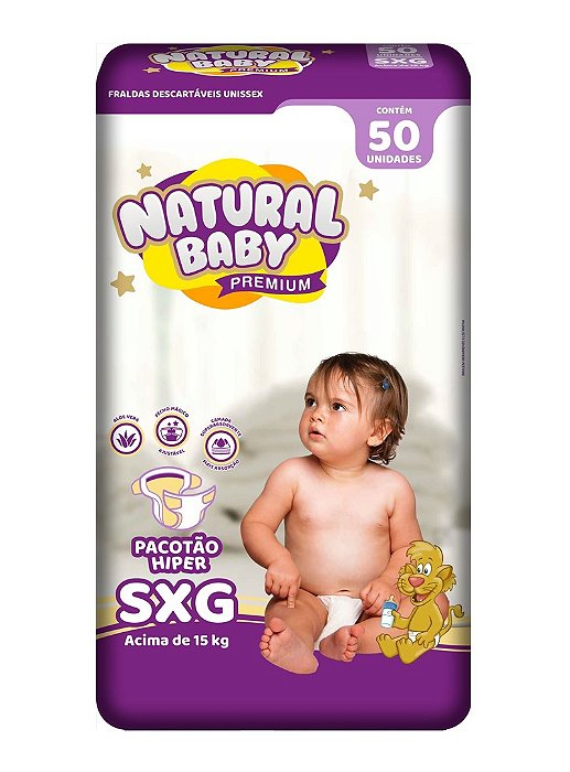 Fralda Infantil Natural Baby Premium tamanho SXG com 50 unidades