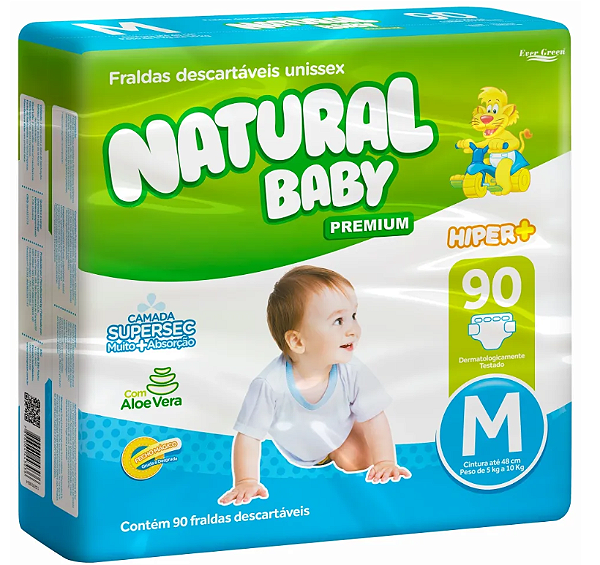 Fralda Natural Baby Premium Hiper+ tamanho M com 90 unidades