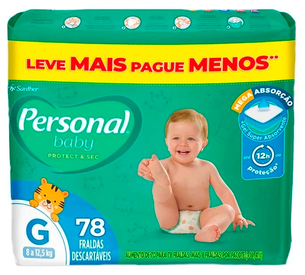 Fralda Infantil Personal Baby Protect & Sec tamanho G com 78 unidades
