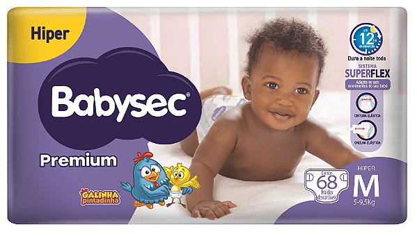 Fralda Infantil Babysec Premium Hiper tamanho M com 68 unidades