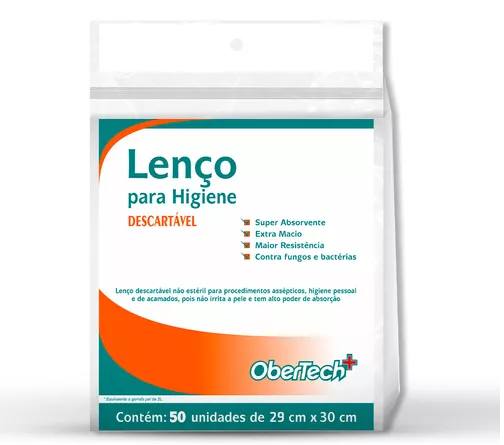 Lenço para Higiene Banho Obertech com 50 unidades 29x30cm