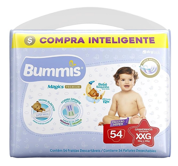 Fralda Infantil Bummis Magics Premium tamanho XXG com 54 unidades