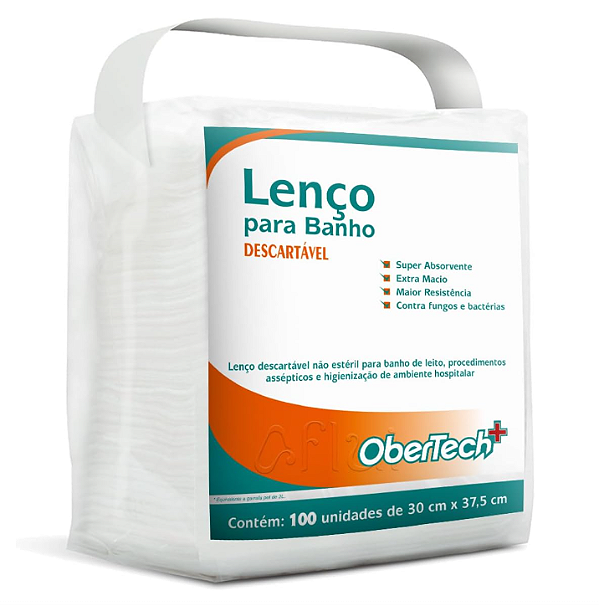 Lenço para Higiene Banho Obertech com 100 unidades 30x37,5cm