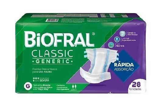 Fralda Geriátrica Biofral Classic Generic tamanho G com 28 unidades