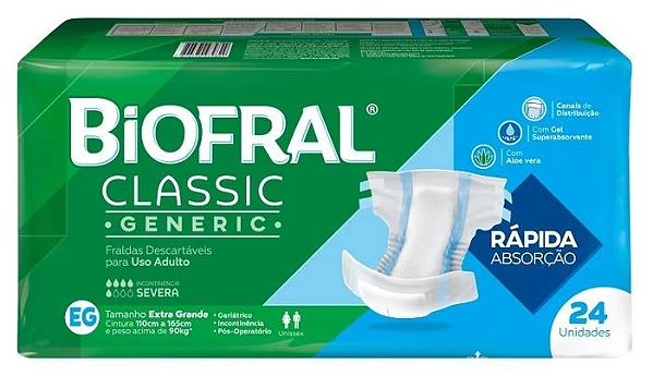 Fralda Geriátrica Biofral Classic Generic tamanho EG com 24 unidades
