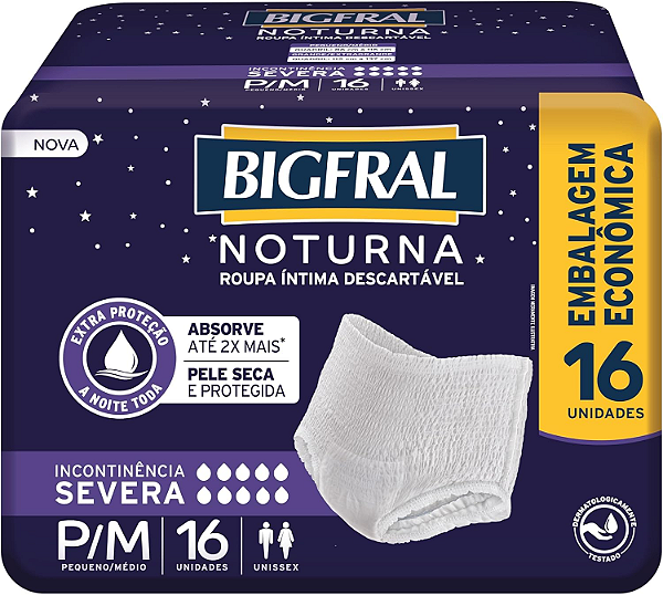 Roupa Íntima Bigfral Noturna tamanho P/M com 16 unidades