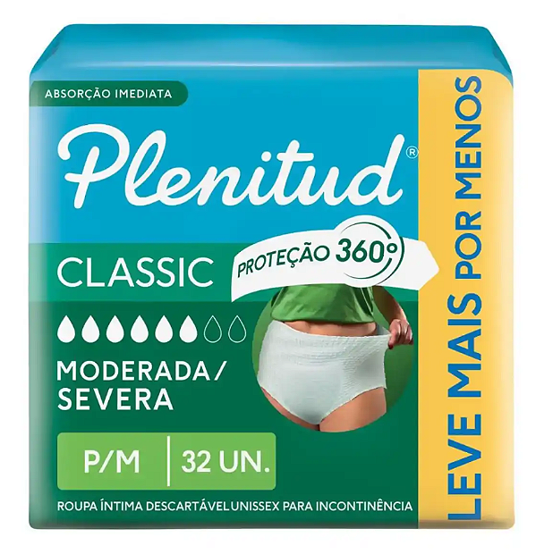 Roupa Íntima Plenitud Classic tamanho P/M com 32 unidades