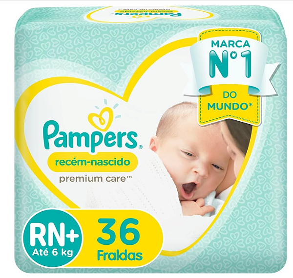 Fralda Infantil Pampers Premium Care tamanho RN+ com 36 unidades