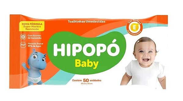 Toalha Umedecida Hipopo Baby Confort contém 50 unidades 19x15cm