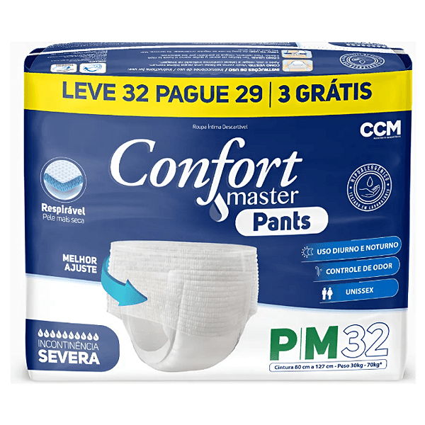 Roupa Intima Confort Master Pants P/M com 32 unidades