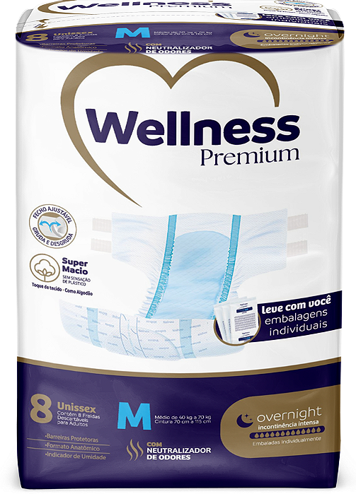 Fralda Geriátrica Wellness Premium tamanho M com 08 unidades