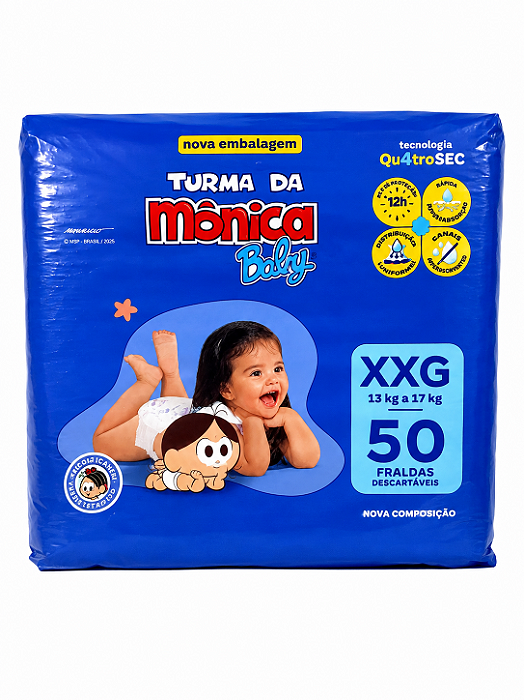 Fralda Infantil Turma da Mônica Baby tamanho XXG com 50 unidades