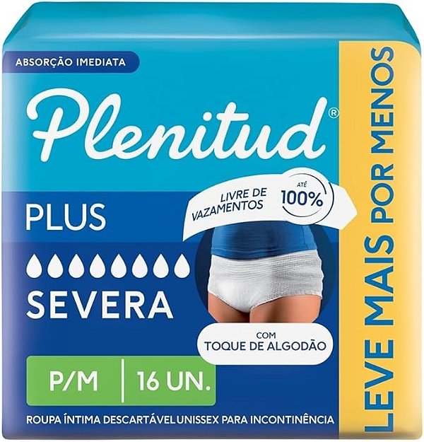Roupa Íntima Plenitud Plus tamanho P/M com 16 unidades