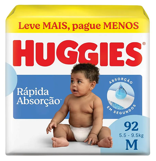 Fralda Infantil Huggies Rápida Absorção tamanho M com 92 unidades