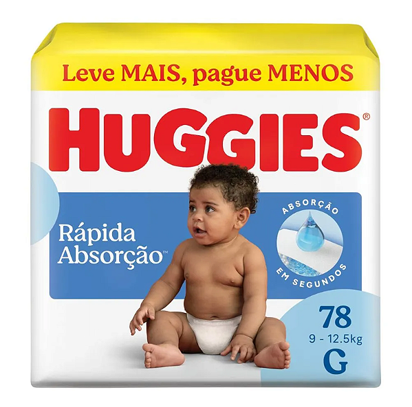 Fralda Infantil Huggies Rápida Absorção tamanho G com 78 unidades