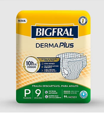 Fralda Geriátrica Bigfral Derma Plus tamanho P com 9 unidades