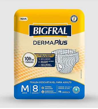 Fralda Geriátrica Bigfral Derma Plus tamanho M com 8 unidades