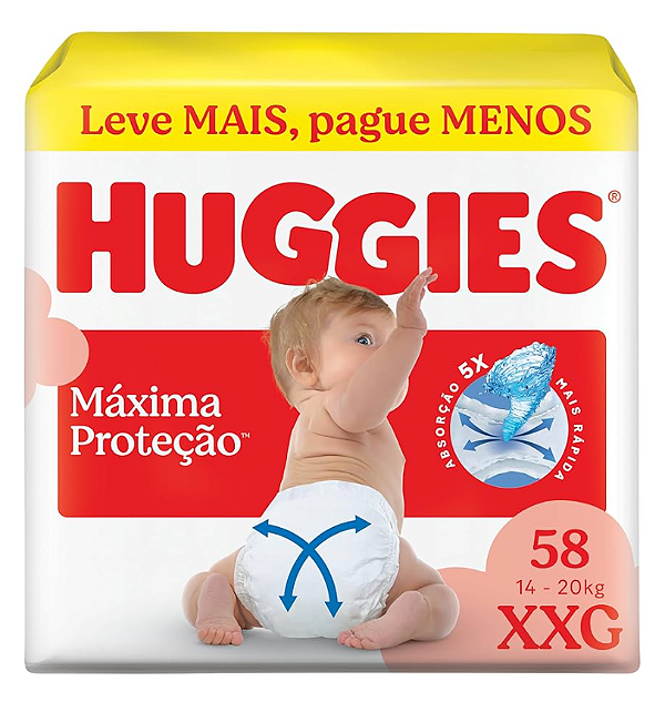 Fralda Infantil Huggies Disney Supreme Care tamanho XXG com 58 unidades