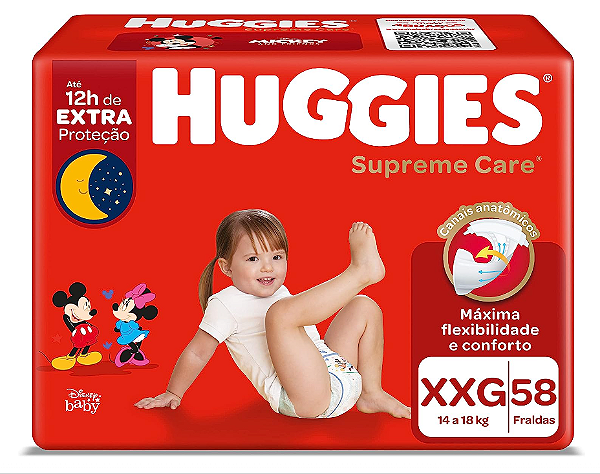 Fralda Infantil Huggies Disney Supreme Care tamanho XXG com 58 unidades