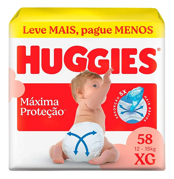 Fralda Infantil Huggies Máxima Proteção tamanho XG com 58 unidades