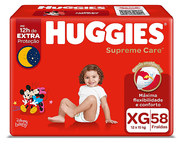 Fralda Infantil Huggies Disney Supreme Care tamanho XG com 58 unidades