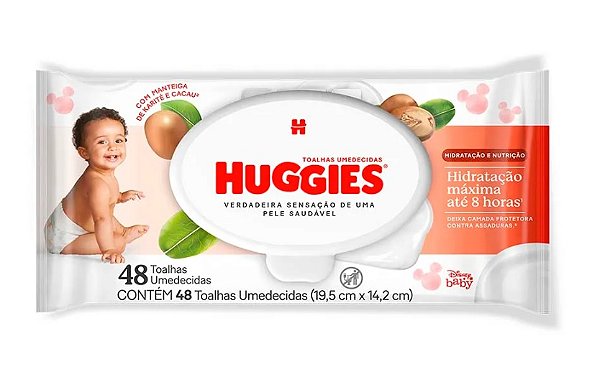 Toalha Umedecida Huggies Hidratação e Nutrição com 48 unidades 19,5cm x 14,2cm