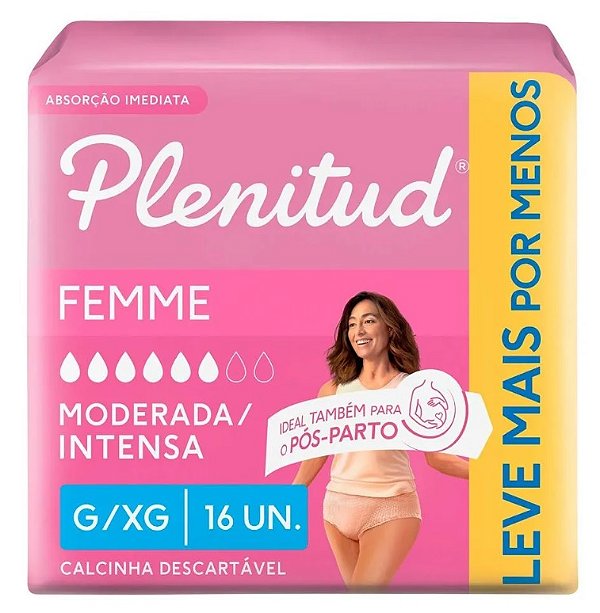 Roupa íntima Plenitud Femme Pós-Parto tamanho G/XG com 16 unidades