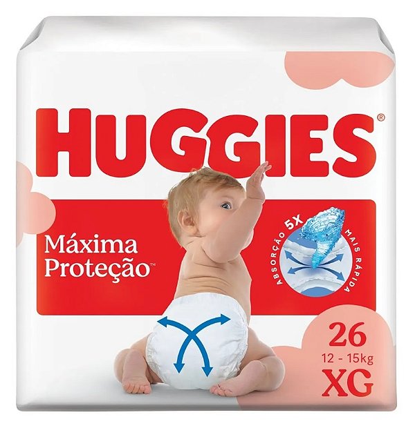 Fralda Infantil Huggies Máxima Proteção tamanho XG com 26 unidades