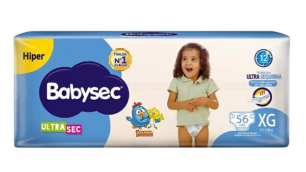 Fralda Infantil Babysec Ultra Sec Galinha Pintadinha Tamanho XG com 56 unidades