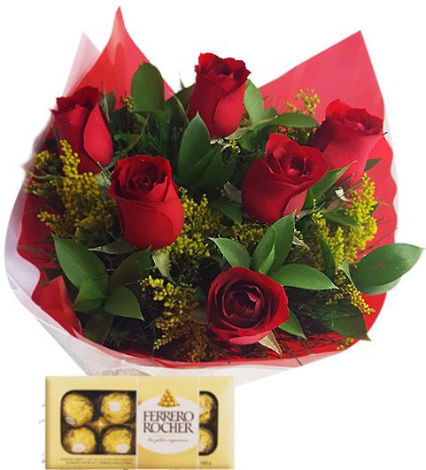 ROSAS E CHOCOLATES MEIA DÚZIA (6 ROSAS)