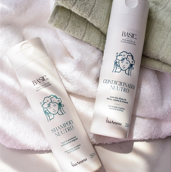 Shampoo e Condicionador Neutro BASIC Via Aroma - para Adição de Óleos Essenciais – 250ml