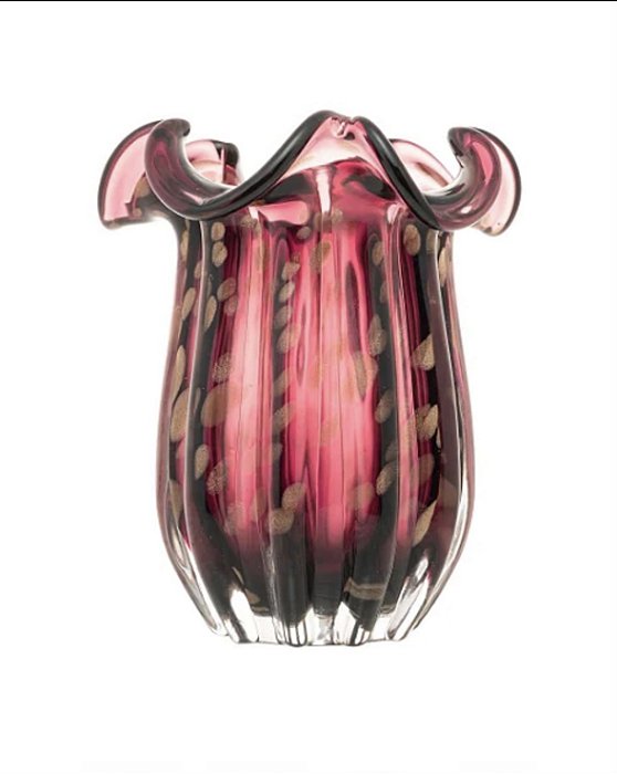VASO DE VIDRO TIPO MURANO ITALY PÚRPURA E ROSÉ 18CM X 21CM - WOLFF