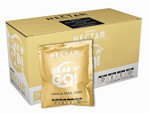 NEW GRAB N´GO Nectar Syntrax - Whey Isolado Importado sabor Torta de Baunilha - CAIXA COM 20 SACHES
