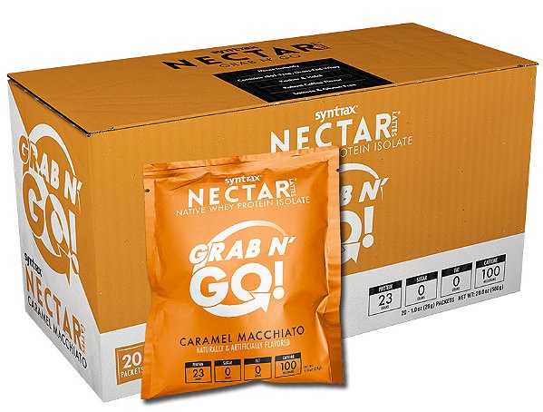 NEW GRAB N´GO Nectar Syntrax - Whey Isolado Sabor Latte Caramel Macchiato - CAIXA COM 20 SACHES