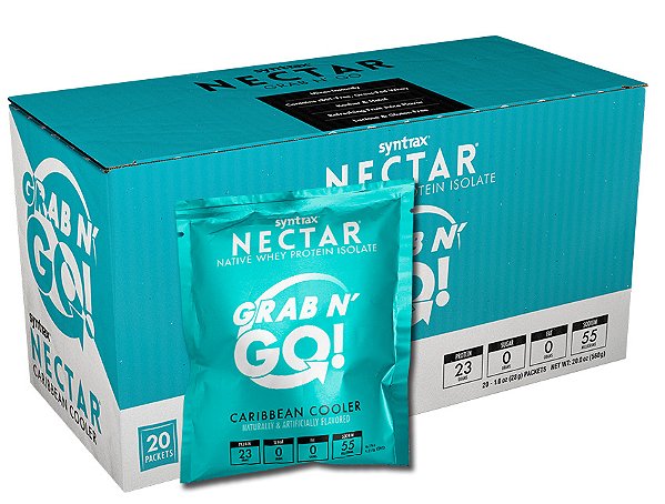 NEW GRAB N´GO Nectar Syntrax - Whey Isolado Importado sabor Caribbean Cooler - CAIXA COM 20 SACHES