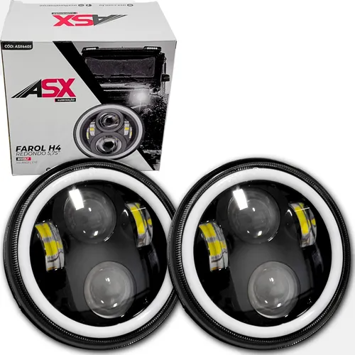 Farol Led 5.75 Polegadas Angel Eyes H4 Asx Redondo