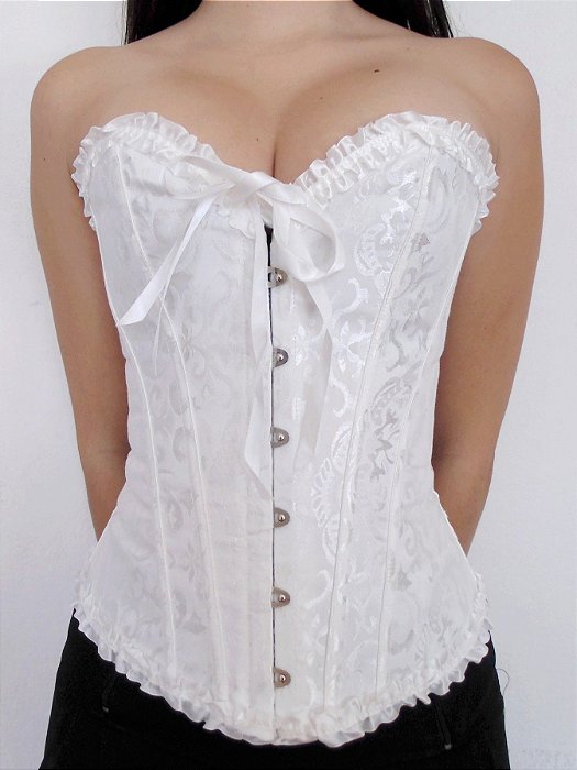 Corset Brocado Branco Laço Frontal